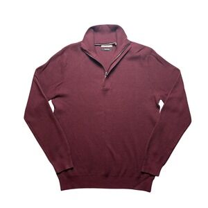 C&A Sweater Mens M Burgundy‎ Pima Cotton Quarter Zip Textured Pullover Mock Neck